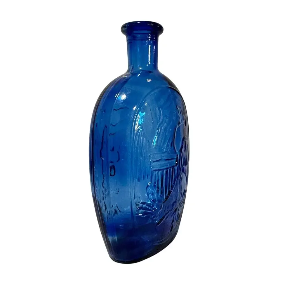 Cobalt blue pressed glass bottle eagle & shield cottage farmhouse decorative